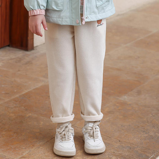棉果果秋季新品女童米白色百搭雪尼尔长裤M322200424422 商品图0