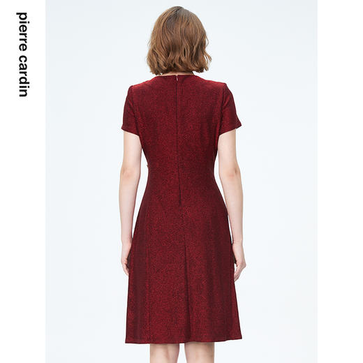 皮尔卡丹女装连衣裙短袖红色亮面收腰场合通勤礼服裙P4240D4014T0
 商品图2