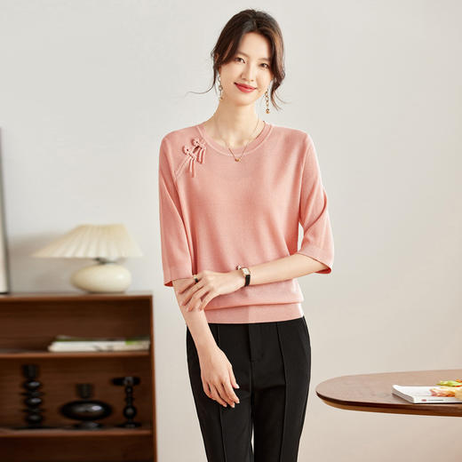 七分袖针织t恤，宽松国风时尚遮肉小衫CC-16-9008 商品图0