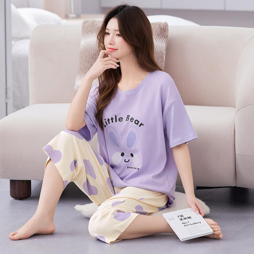 J1-【带胸垫 免穿文胸】防凸点夏季薄款牛奶丝女士睡衣家居服可外穿 忽然今夏 商品图5