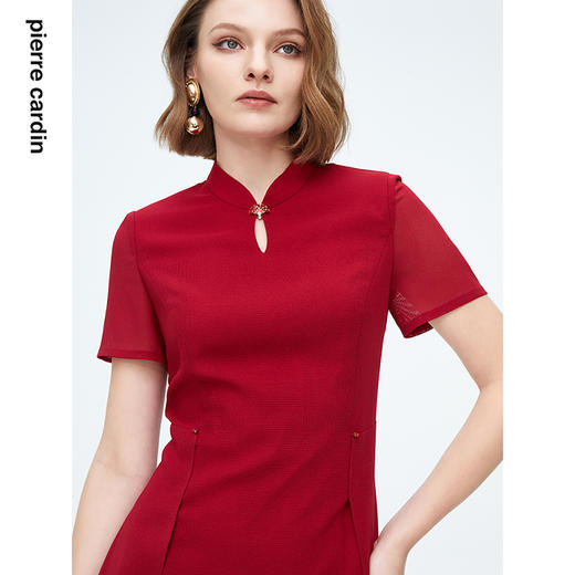 皮尔卡丹女装新中式国风立领通勤修身短袖连衣裙P4215D4008R1
 商品图3