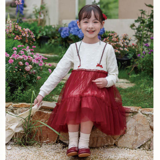 棉果果秋季新品女童百搭空气层保暖网纱连衣裙M322700624411 商品图1