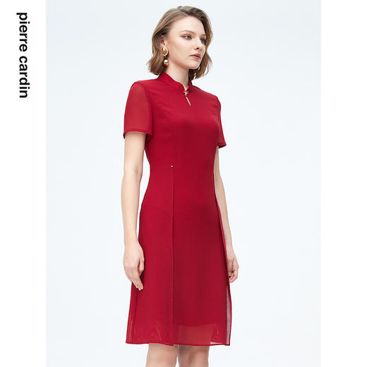 皮尔卡丹女装新中式国风立领通勤修身短袖连衣裙P4215D4008R1
 商品图2
