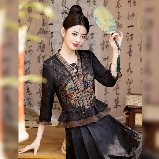 提花缎复古中式，重工刺绣套装HR-YBER111 商品图1