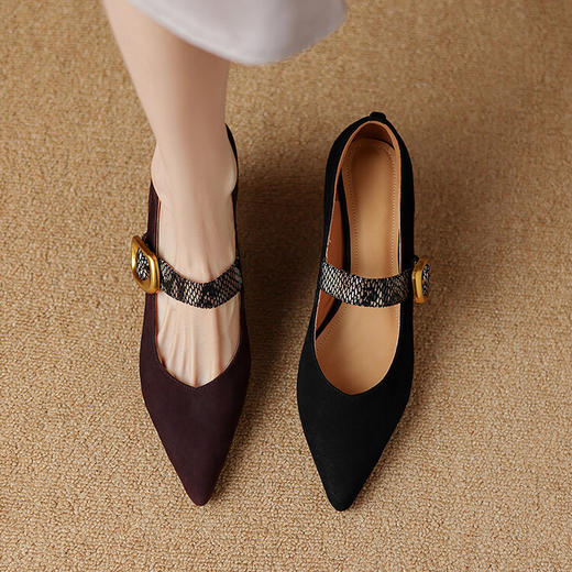 【预售5天】时尚英伦风高跟鞋，尖头浅口细跟方扣玛丽珍女鞋ASN&1955 商品图1