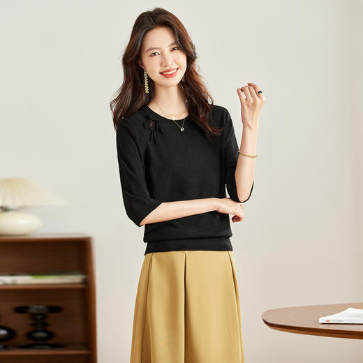 七分袖针织t恤，宽松国风时尚遮肉小衫CC-16-9008 商品图2