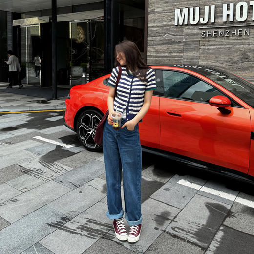 ROMI STUDIO ”美式复古“ 7针2/32棉绞花撞色条纹针织开衫422C7072(现货) 商品图3