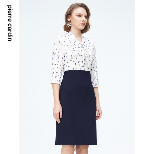 皮尔卡丹女装轻商务简约百搭通勤飘带领衬衫P4158E4074W3 商品图1