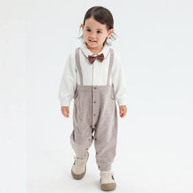 棉果果秋季新品春秋款男童带领结爬服小绅士对开连体衣M312722224486