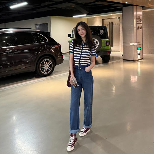 ROMI STUDIO ”美式复古“ 7针2/32棉绞花撞色条纹针织开衫422C7072(现货) 商品图0