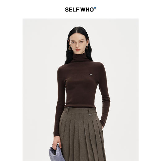 SELFWHO天然绵羊毛高领毛针织衫女2024新款秋季紧身显瘦打底上衣 商品图2