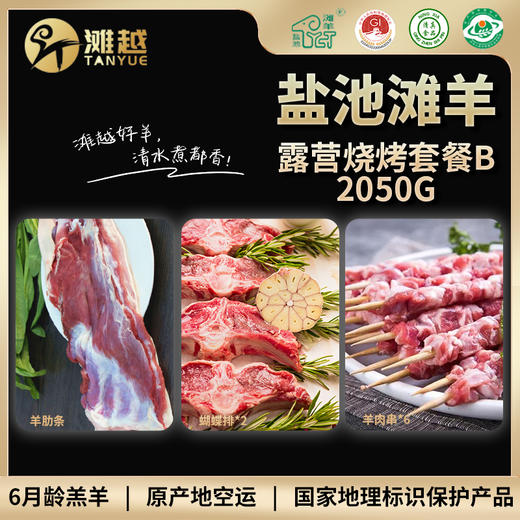 滩越  盐池滩羊露营烧烤套餐B 2050g（羊肉串200g*6、羊肋条450g*1、蝴蝶排200g*2） 商品图0