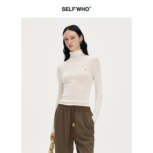 SELFWHO天然绵羊毛高领毛针织衫女2024新款秋季紧身显瘦打底上衣 商品图0