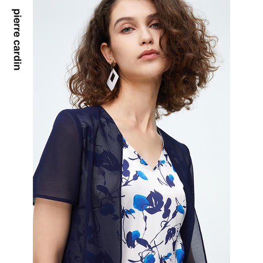 皮尔卡丹女装时尚淡雅印花通勤拼接假两件连衣裙P4215D4134N3
 商品图3