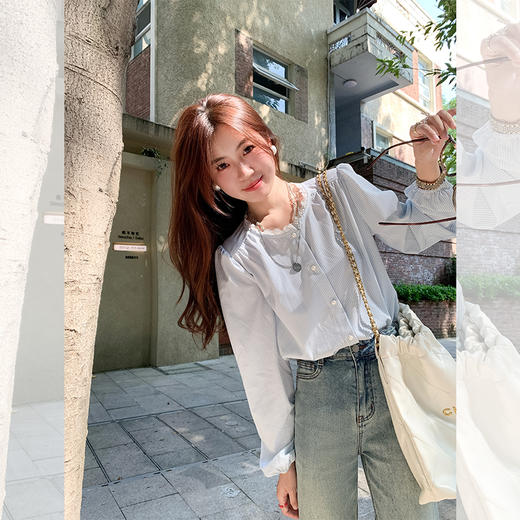 <曾小咸推荐>【海盐苏打】浅蓝色竖条纹衬衫上衣  商品图0