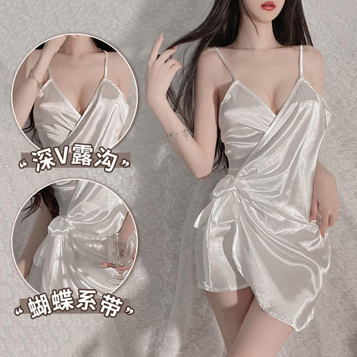 霏慕（Fee et moi）情趣睡衣性感私房睡裙居家吊带深V前开襟系带睡裙6640 黑白【 吊带睡裙 】 均码 商品图1