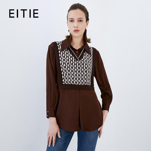 EITIE爱特爱秋季新款时尚气质假两件衬衫上衣7509208 商品图0