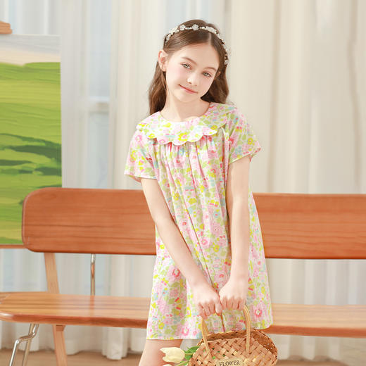 mettekids女童连衣裙2024夏新款纯棉裙子儿童甜美翻领碎花公主裙 商品图2
