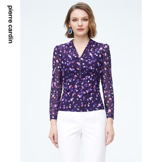 皮尔卡丹女装夏季新款通勤淑女收腰印花衬衫P4136B4015Z3
 商品图0