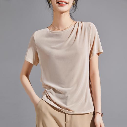 2024夏新款女装日本三Ling三醋酸重磅基础优雅光泽感短袖女T恤女 商品图3