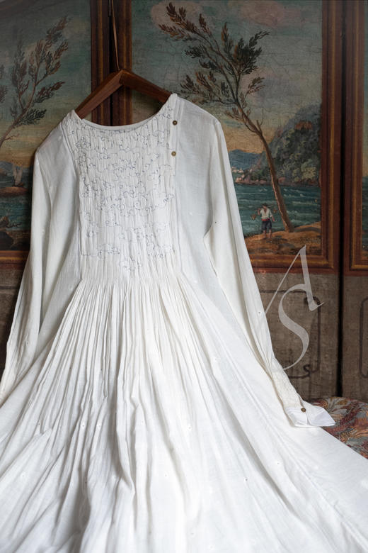 Maku 米白色祥云刺绣手织棉长袖连衣裙 商品图6