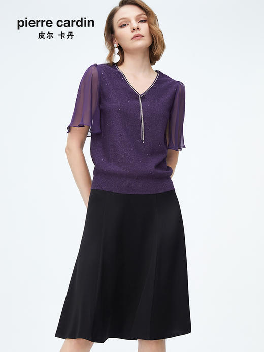 迪安诺女装毛针织衫淑女性感飘逸纱袖通勤短袖针织衫N4299K4227Z2
 商品图3