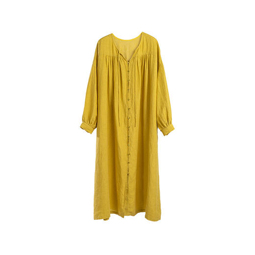 绽放旅行女装577朵/砂洗亚麻开襟系扣碎褶宽松落肩圆领长袖外套 商品图4