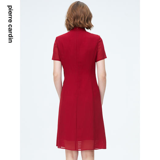 皮尔卡丹女装新中式国风立领通勤修身短袖连衣裙P4215D4008R1
 商品图4