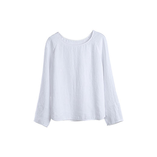 绽放旅行女装512朵/亚麻简约显瘦圆领套头衫九分袖纯色宽松小衫 商品图4