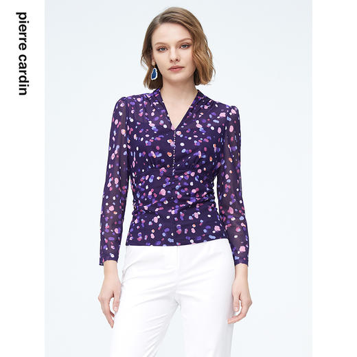 皮尔卡丹女装夏季新款通勤淑女收腰印花衬衫P4136B4015Z3
 商品图4