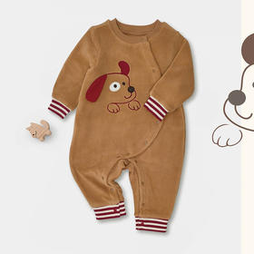 棉果果秋季新品男童秋冬加绒加厚卡通小狗爬服偏襟连体衣M312720424487