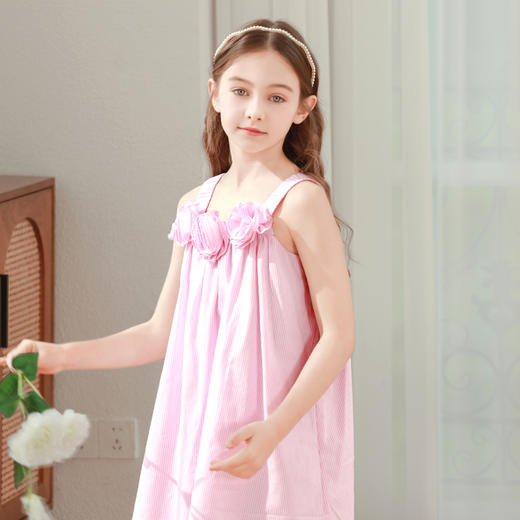 mettekids女童连衣裙2024夏季新款粉色花朵儿童纯棉吊带公主裙子 商品图1