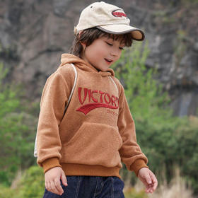 棉果果秋季新品男童加绒卫衣字母双面绒连帽卫衣M312182424473