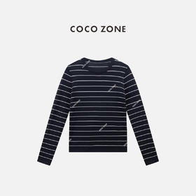 COCO ZONE 100莱塞尔条纹圆领针织衫长袖上衣CC1C1595