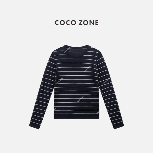 COCO ZONE 100莱塞尔条纹圆领针织衫长袖上衣CC1C1595 商品图0