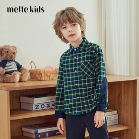 mettekids儿童衬衫2024秋季新款男童长袖纯棉休闲时尚格纹上衣