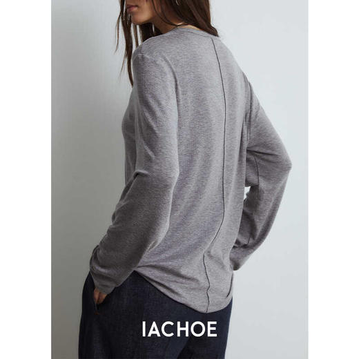 棉仓3561501001 -秋季宽松竖线分割慵懒舒适长袖圆领针织衫  亲肤感面膜T 商品图2