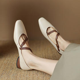 【预售5天】超软真皮~时装单鞋，法式复古绝美气质圆方头芭蕾玛丽珍鞋LD&6885