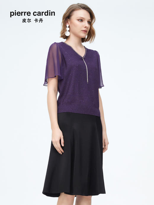 迪安诺女装毛针织衫淑女性感飘逸纱袖通勤短袖针织衫N4299K4227Z2
 商品图1