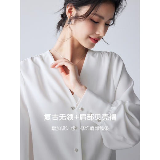 棉仓352604004伯爵领肩部贝壳褶醋酸衬衫女设计感春秋气质宽松灯笼袖衬衣 商品图1
