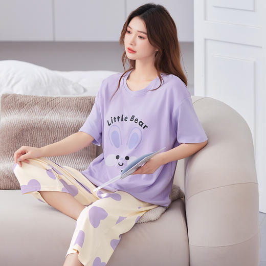 J1-【带胸垫 免穿文胸】防凸点夏季薄款牛奶丝女士睡衣家居服可外穿 忽然今夏 商品图4