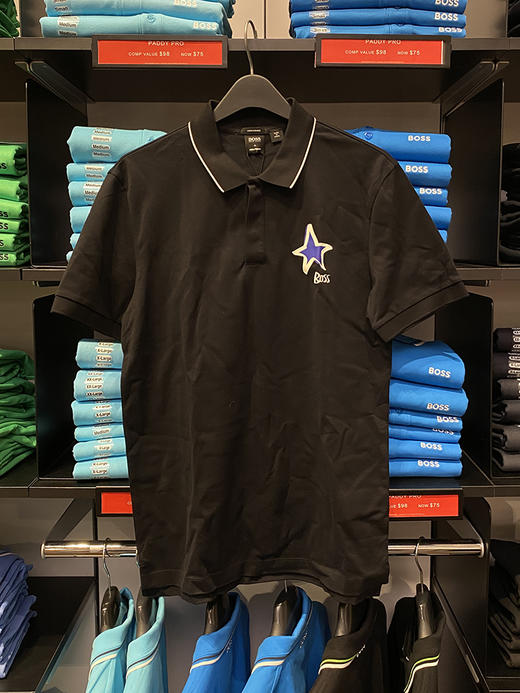 HUGO BOSS/胡戈波士 男士夏季黑标联名纯棉印花隐藏扣短袖POLO衫 商品图1
