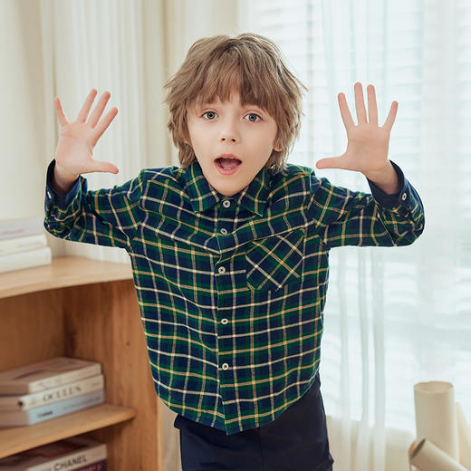 mettekids儿童衬衫2024秋季新款男童长袖纯棉休闲时尚格纹上衣 商品图2