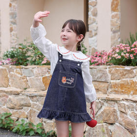 棉果果秋季新品女童春秋款纯棉柔软百搭连衣裙牛仔背带裙M322703224417