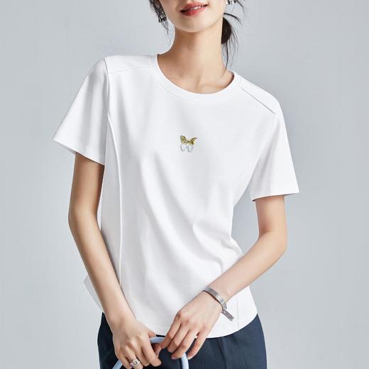 双面丝光棉凉感t恤液氨白色短袖正肩t恤女 24春夏圆领打底衫体恤 商品图1