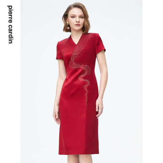 皮尔卡丹女装连衣裙醋酸V领短袖宴会场合礼服裙P4152D4025T0 商品图3