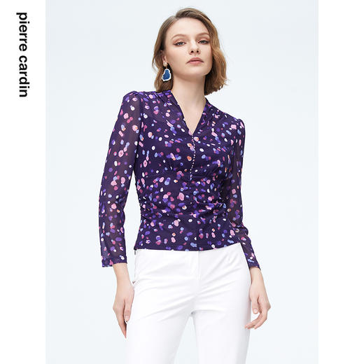 皮尔卡丹女装夏季新款通勤淑女收腰印花衬衫P4136B4015Z3
 商品图3