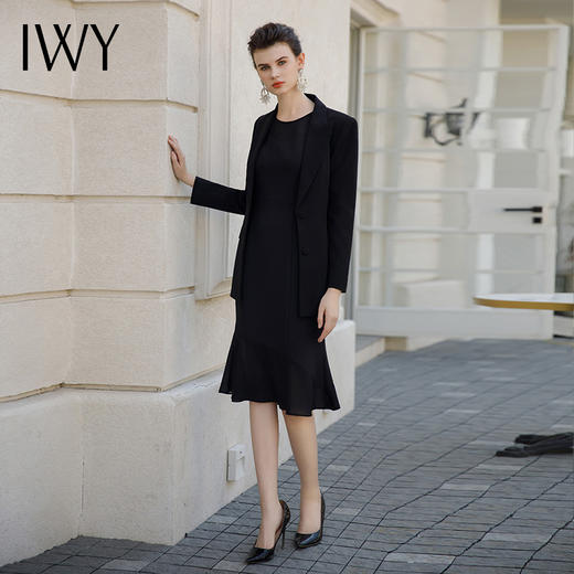 IWY/秋款正式场合职业套装裙黑色长袖西装外套无袖连衣裙职业工装C1956+Q1062 商品图1