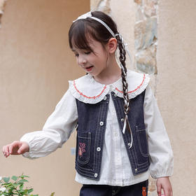 棉果果秋季新品女童春秋款纯棉柔软牛仔马夹M322171224423