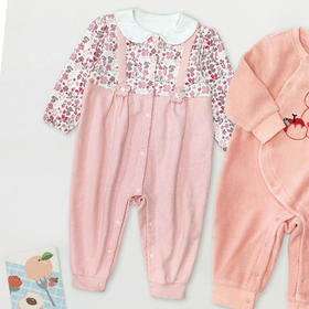 棉果果秋季新品女童假两件背带对开爬服对开连体衣M322720224446